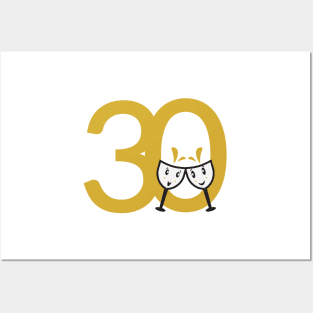 30th Birthday Large Numbers and Cute Wine Glasses Posters and Art